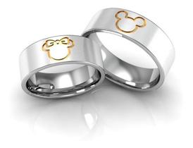 Par Aliancas mickey minnie prata banhado a ouro Par Aliancas mickey minnie prata banhado a ouro
