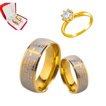 Par Alianças Oracao Reza Pai Nosso Ouro 18k 6mm + Anel Solitário 2mm Zirconia Branca Luxo