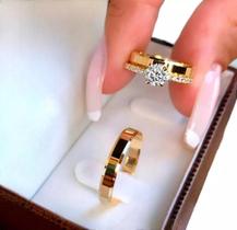 Par Alianças Ouro 18k 4mm 4 gramas + Anel solitário Ouro 18k 2,5 Gramas Par Alianças Ouro 18k 4mm 4 gramas + Anel solitário Ouro 18k 2,5 Gramas
