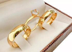 Par Alianças Ouro 18k Tradicional Abaulada Anatômica 4mm 6gr