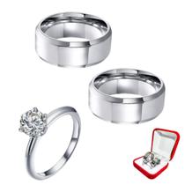 Par Alianças Prata Namorados 8mm Reta + Anel Solitário 2mm Zircônia Branca Namoro Casal Luxo Par Alianças Prata Namorados 8mm Reta + Anel Solitário 2mm Zircônia Branca Namoro Casal Luxo