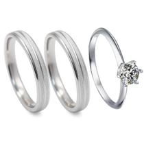 Par Alianças Prata Namoro 4mm Brilhante + Anel Solitário 2mm Prata Pedra Branca Casal Luxo Namorados