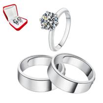 Par Alianças Prata Namoro 6mm Reta + Anel Solitário 2mm Prata Pedra Branca Namorados Compromisso Casal