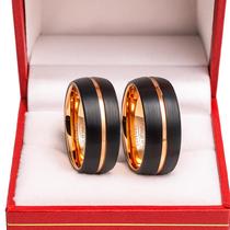 Par Alianças Tungstênio Pretas e Rosé 8mm Abaulada Anatômica Namoro Compromisso Noivado Não Risca Não Escurece Luxo Qualidade Premium Brilho Eterno Jo