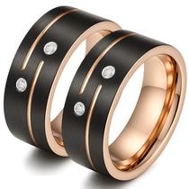 Par Alianças Tungstênio Pretas e Rosé 8mm Cravejada Zircônias Anatômica Namoro Compromisso Noivado Não Risca Não Escurece Qualidade Premium Luxo Joia