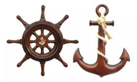Par Âncora Leme Timão Navio Nautica Parede Marinheiro Enfeite Decoração Piscina