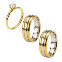 Par Anel Ouro 18k Noivados 6mm + Anel Solitário 2mm Zirconia Casamento Casal Tradicional Anatomica Par Anel Ouro 18k Noivados 6mm + Anel Solitário 2mm Zirconia Casamento Casal Tradicional Anatomica