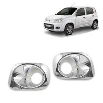Par Aplique Aro Cromado para Moldura Auxiliar Farol de Milha Uno Evo 2010 2011 2012 2013 2014 2