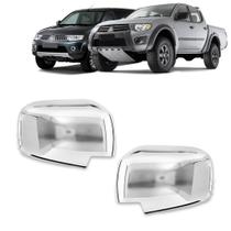 Par Aplique Cromado para Capa Retrovisor L200 Triton 2008 a 2016 Pajero Dakar 2009 a 2013