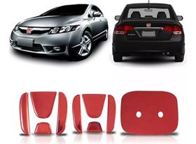 Par Aplique Emblema Adesivo Resinado Vermelho Para Honda New Civic 2007 2008 2009 2010 2011