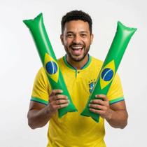 Par Bastão Bate Bate Brasil Verde Amarelo 10x60cm Torcida Futebol Copa Eleição Par Bastão Bate Bate Brasil Verde Amarelo 10x60cm Torcida Futebol Copa Eleição