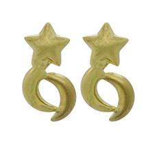 Par Brinco De Ouro 18k Formato De Estrelas E Lua J25688 Par Brinco De Ouro 18k Formato De Estrelas E Lua J25688