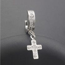 par brinco de raio e cruz argola Cravejada prata em aço inox zirconia Cruzados Cúbica par brinco de raio e cruz argola Cravejada prata em aço inox zirconia Cruzados Cúbica
