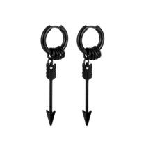 Par brinco masculino preto black de argola em aço inox flecha estilo banda rock bts