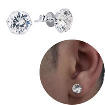 Par Brinco Prata 925 Legítima Pedra Zircônia 7mm Masculino