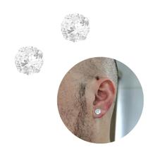 Par Brinco Prata 925 Legítima Pedra Zircônia 8mm Masculino