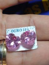 Par Brincos Coração Rosa Ponto de Luz Vermelho 12 mm Ouro 18 Kilates 4.70 Gramas Par Brincos Coração Rosa Ponto de Luz Vermelho 12 mm Ouro 18 Kilates 4.70 Gramas