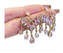 Par Brincos De Coração Cristal Luxuosos Presente Mulher Par Brincos De Coração Cristal Luxuosos Presente Mulher
