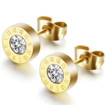 Par Brincos Feminino Luxo Número Romano Banho Rosê Gold 18k