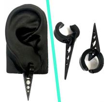 Par Brincos Pressão Fake Preto Triângulo Vazado Aço Inox