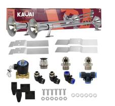 Par buzina eletropneumática marítima 1 corneta 74cm com conexões e válvula 1/2 - kauai - 12v + par suporte