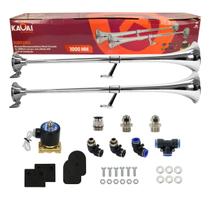 Par Buzina Marítima 12V com 1 Corneta 100cm e Válvula 1/2 Caminhão Barco Universal Som Alto 1 Metro