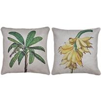 Par Capa Almofada Linho Bege Estampa Banana Coqueiro 43x43cm Par Capa Almofada Linho Bege Estampa Banana Coqueiro 43x43cm