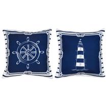 Par Capa Almofada Sarja Marítima Farol Timão Navio Azul 45cm Par Capa Almofada Sarja Marítima Farol Timão Navio Azul 45cm