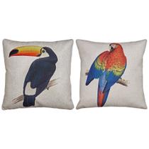 Par Capas Almofada Linho Pássaro Tucano Arara Vermelha 43x43