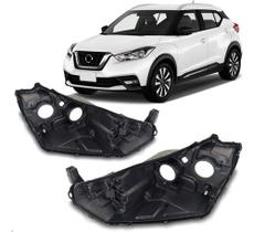 Par Carcaça Farol Dianteiro Kicks 2017 a 2021 C/ Regulador