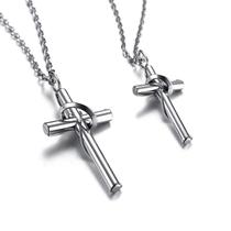 Par Casal Colar Corrente Crucifixo Cruz Prateado Aço 316l