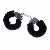 Par de algemas prata c/ capa pelúcia preta