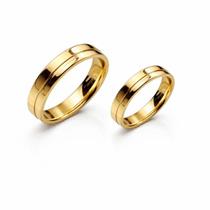 Par de Aliança Casamento Compromisso Friso Banhado a Ouro 18k