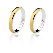 Par de Aliança Casamento/Noivado Mista Ouro 18k/750 e Prata
