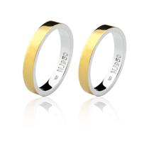 Par de Aliança Casamento/Noivado Mista Ouro 18k/750 e Prata