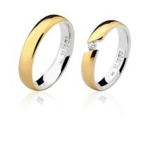 Par de Aliança Casamento/Noivado Mista Ouro 18k/750 e Prata