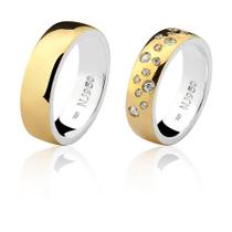 Par de Aliança Casamento/Noivado Mista Ouro 18k/750 e Prata