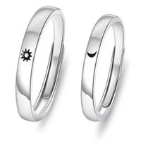 Par De Aliança Sol & Lua Prata Ajustável Mod1 Clássico