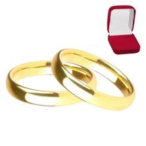 Par de Alianças 4mm Banhado Ouro 18k Abaulada Anatomica Tradicional Casamento Noivado Luxo Par de Alianças 4mm Banhado Ouro 18k Abaulada Anatomica Tradicional Casamento Noivado Luxo