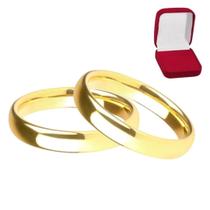 Par de Alianças 4mm Banhado Ouro 18k Abaulada Anatomica Tradicional Casamento Noivado Luxo