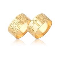 Par De Alianças Anel Do Pai Nosso Ouro 18k Amarelo Puro Par De Alianças Anel Do Pai Nosso Ouro 18k Amarelo Puro