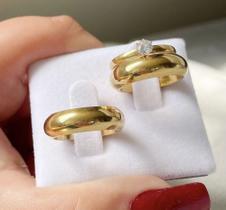 PAR DE ALIANÇAS + anel solitario 6 mm casamento / noivado / 18k PAR DE ALIANÇAS + anel solitario 6 mm casamento / noivado / 18k