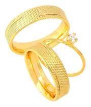 Par De Alianças Banhada Ouro 18k 5mm Recartilhada Dois Friso Par De Alianças Banhada Ouro 18k 5mm Recartilhada Dois Friso