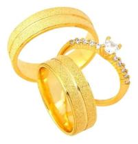 Par De Alianças Banhada Ouro 18k 6mm Friso Central Solitário Par De Alianças Banhada Ouro 18k 6mm Friso Central Solitário