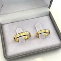 Par de alianças Chanfradas de ouro 18k Legítimo 4,7mm 7 gramas + anel solitário