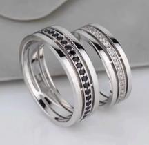 Par de alianças Closet Joias em Prata 925 com pedras