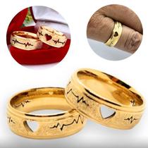 Par de Alianças Coração Batimento Casamento 8mm Banhada 18k Par de Alianças Coração Batimento Casamento 8mm Banhada 18k