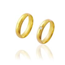 Par de Alianças de Casamento Afrodite Ouro 18k Abaulado com Brilhante Zircönia 5mm 5,4g