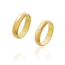Par de Alianças de Casamento Afrodite Ouro 18k Abaulado com uma pedra e 5mm Par de Alianças de Casamento Afrodite Ouro 18k Abaulado com uma pedra e 5mm