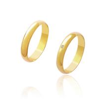 Par de Alianças de Casamento Afrodite Ouro 18k Abaulado com Zircönia Central 3 mm 4 g